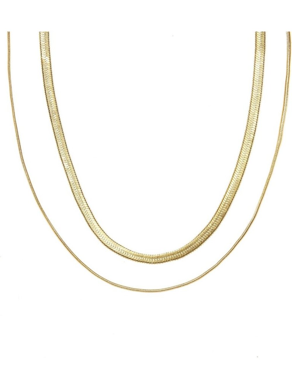 18K Gold Plated Double Herringbone Chain Necklace | Minimalist Stacking Jewelry